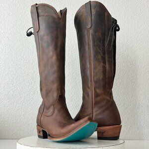 Lane OLIVIA JANE Knee High Womens Cowboy Boots 7 Brown Leather Western Cowgirl